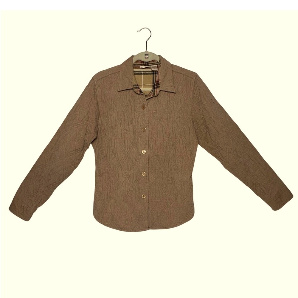 Passports Womens Tan Quilted Corduroy Embroidered Button Down Jacket Large